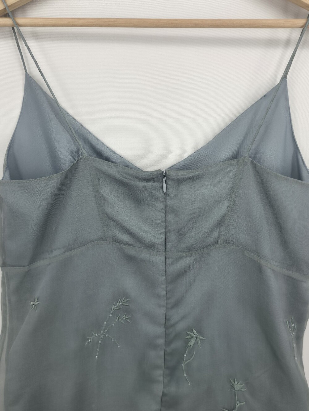 Vintage 100% Silk Relativity Embroidered Slip Dress Sage Sheer Overlay Y2k Small - Picture 12 of 16